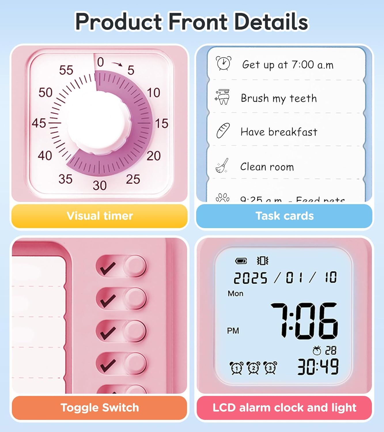 3-in-1 Visual Timer & ADHD Tool for Kids|Adults, Task Timer with Chore Chart Board, Visual Schedule for Kids with Autism, Daily Checklist for Home, School, Classroom, Desk