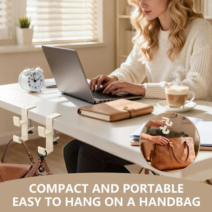 2-Pack Aluminum Purse Hook for Desk & Table, No Drilling, Bolt-Fixed Desk Bag Hook – Strong Load-Bearing, Double Hooks for Bags/Backpacks (Cream)