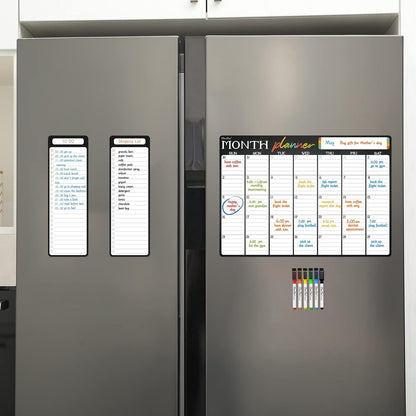 Magnetic Dry Erase List Board - 4"x12" Multifunctional List Board for Fridge - 6 Extra Fine Point Markers Included - Shipped Flat