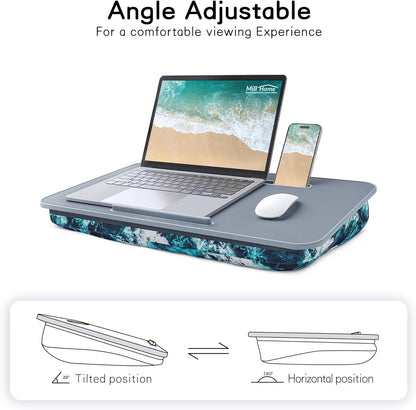 Lap Desk with Cushion, Fits up to 17 inch Laptop, Pillow Designed, Portable Laptop Stand with Tray, Pad & Phone Holder, Home Office for Bed/Couch/Car/Reading/Writing,MillHome (Black)