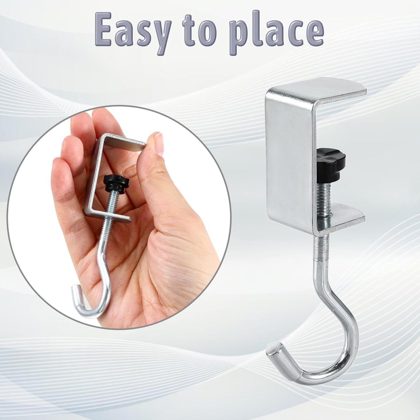 2PCS Desk Mount Bag Holder Hook, Desk Hook with Adjustable Arm Clamp Under Table Handbag Hanger Purse Hooks Portable Clamp-On Backpack Hanger for Table, Under Counter(Silver)