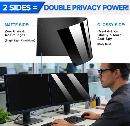 [2-Pack] Privacy Screen For Computer Monitor, 27-Inch 16:9 Aspect Ratio; Anti Spy/Bule Light/Glare And Eye Protection, 2 Install Ways Removable For Office, Airport, Cafe And Other Public Area; Diagonal 27 Inches, Width 23.53 Inches, Height 13.24 Inches