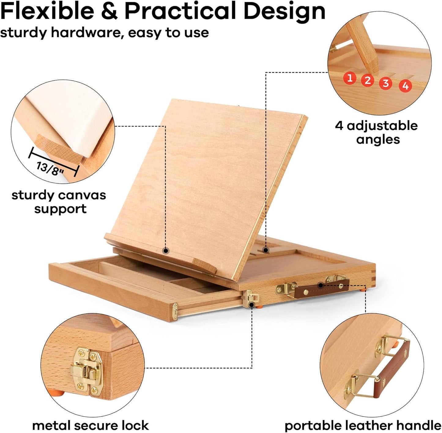 VISWIN Tabletop Easel with Storage Drawer & Palette, Adjustable Portable Beech Wood Sketch Box Table Top Easel for Painting, Desktop Travel Art Easel for Adults, Artists, Students