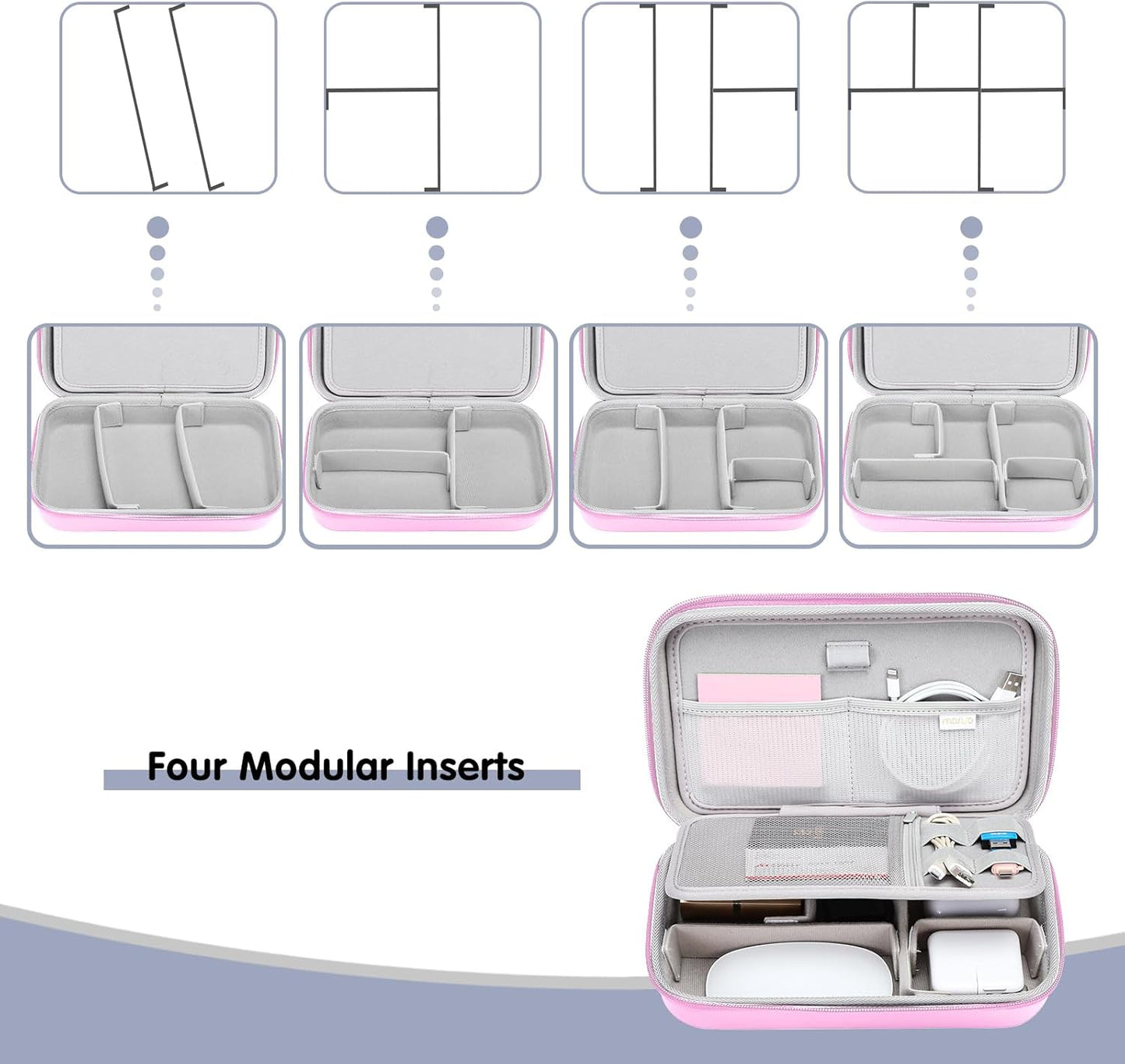 MOSISO Electronic Organizer Travel Case Compatible with MacBook Power Adapter, Compatible with Magic Mouse & Pencil, SD Card, USB Flash Disk with 4 Modular Insert & 2 Cable Tie & Snap Hook, Black