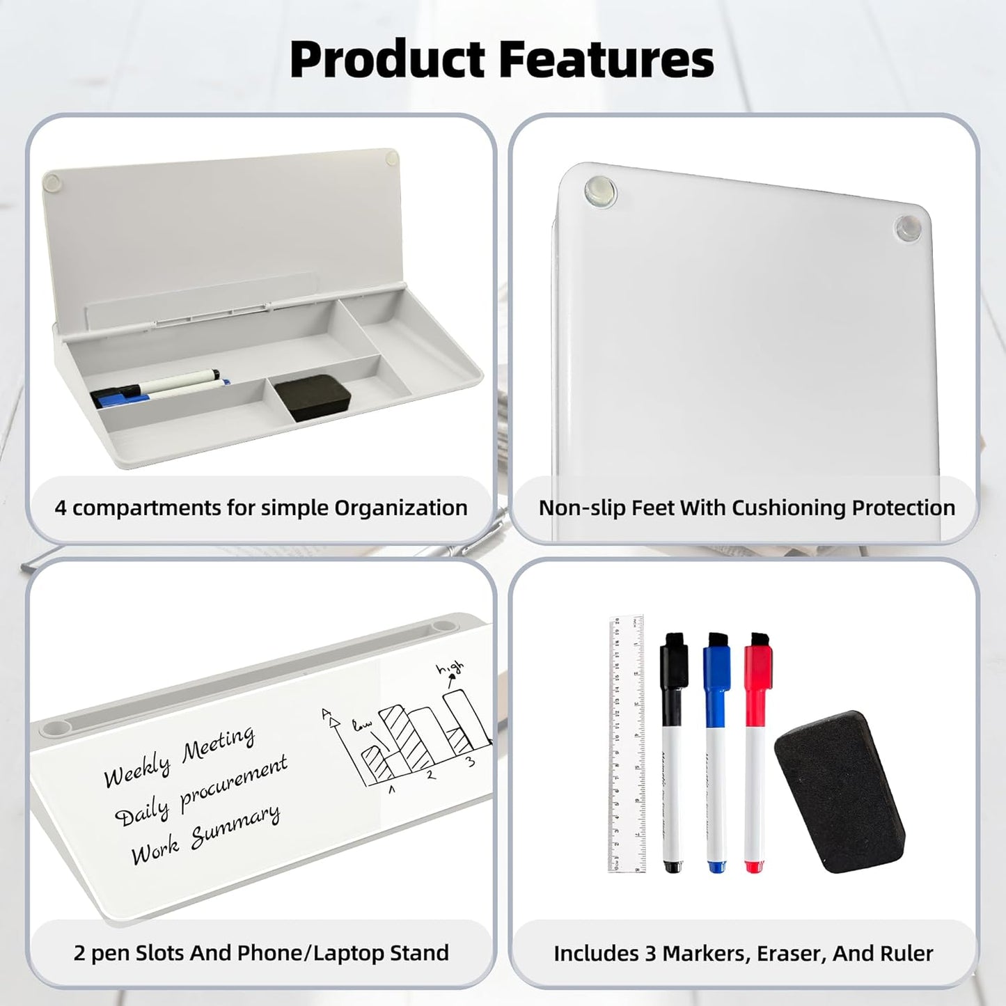 Desktop Whiteboard, Glass Dry Erase Board, Desk Board Buddy,Computer Keyboard Stand,Desk Whiteboard Organizer for Home,Office,School Supplies(White)