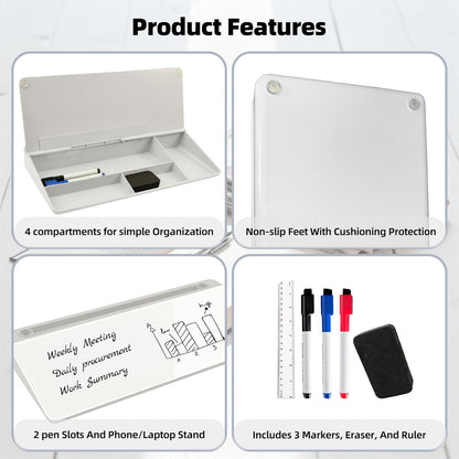 Desktop Whiteboard, Glass Dry Erase Board, Desk Board Buddy,Computer Keyboard Stand,Desk Whiteboard Organizer for Home,Office,School Supplies(White)