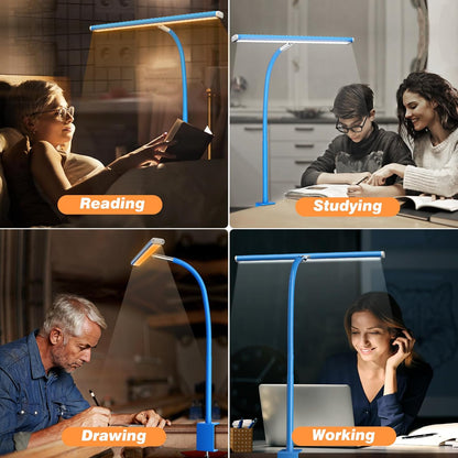 Airlonv LED Desk Lamp for Office Home, Eye-Caring Desk Light with Stepless Dimming Adjustable Flexible Gooseneck, 10W USB Adapter Desk Lamp with Clamp for Reading, Study, Workbench (Black)