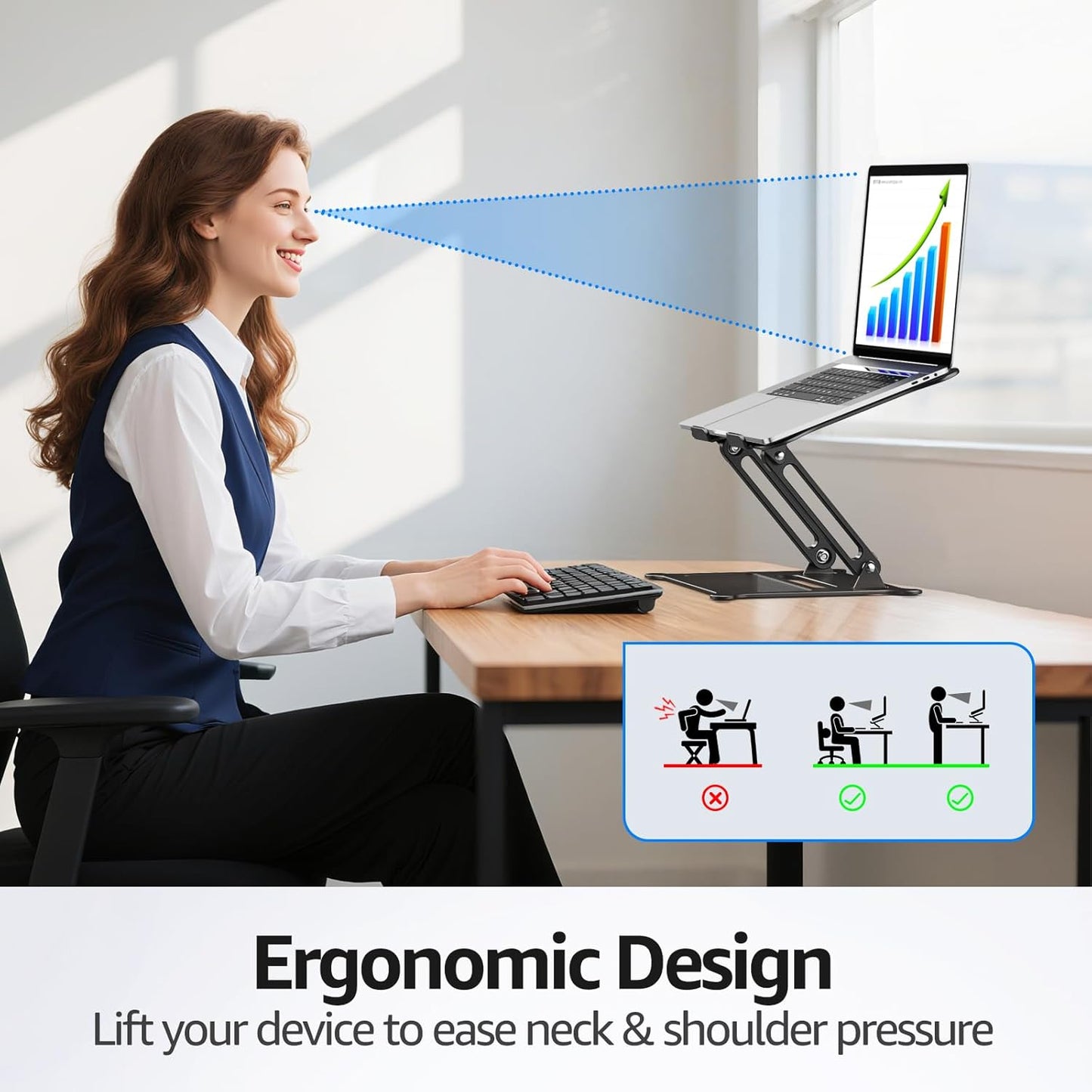 Urmust Aluminum Laptop Stand, Portable Laptop Riser, Adjustable Laptop Stand for Desk Foldable, Ergonomic Computer Notebook Holder for MacBook Air Pro HP, Office Desk Accessories (10-15.6'')- Black