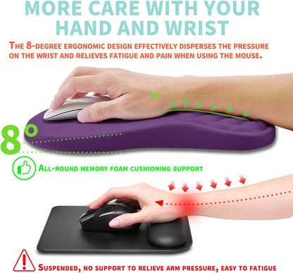 Ergonomic Mouse Pad Wrist Support with Memory Foam Massage Bulge, Carpal Tunnel Pain Relief Mousepad Wrist Rest for Mouse(12x8 inch, Silver Gray Light Purple)
