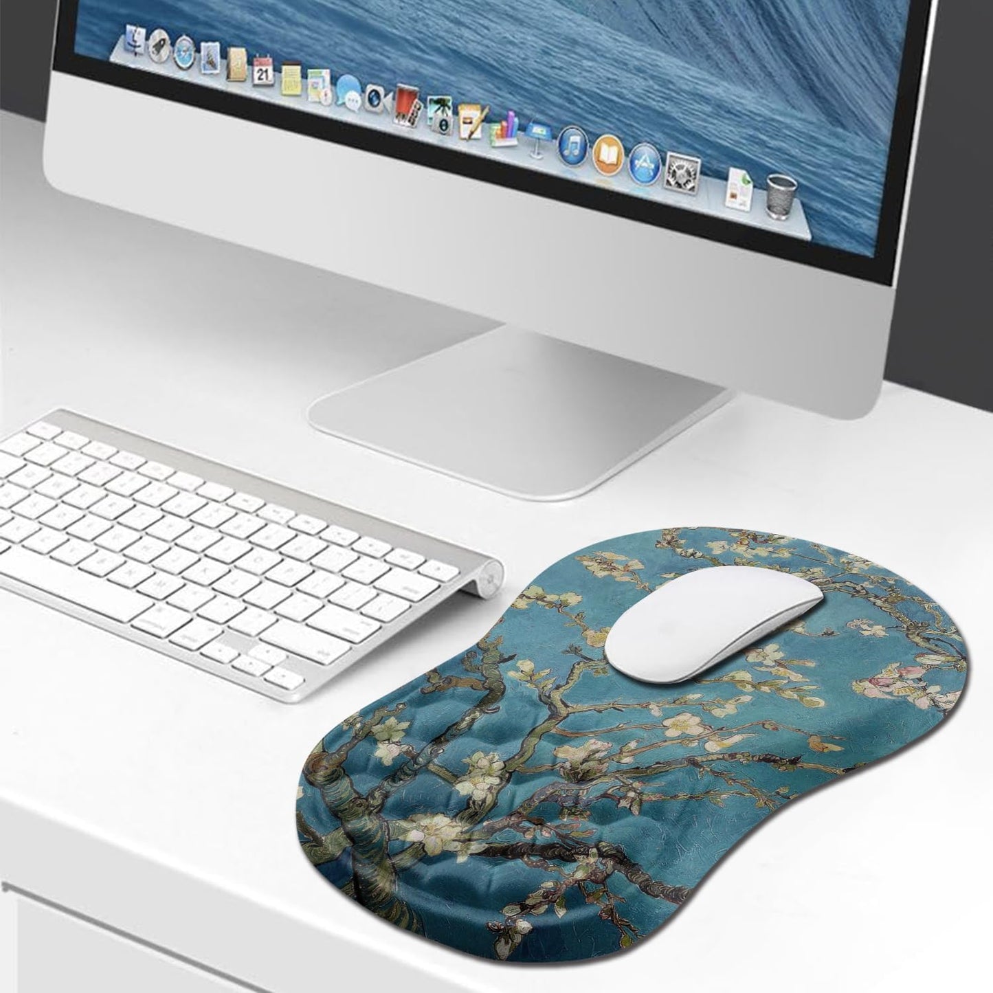 Hokafenle Ergonomic Mouse Pad Wrist Support, Wrist Rest Mousepad for Carpal Tunnel Pain Relief with Integrated Memory Foam Slope Massage Bulge (11.8x7.9 inch,Topographic Contour)