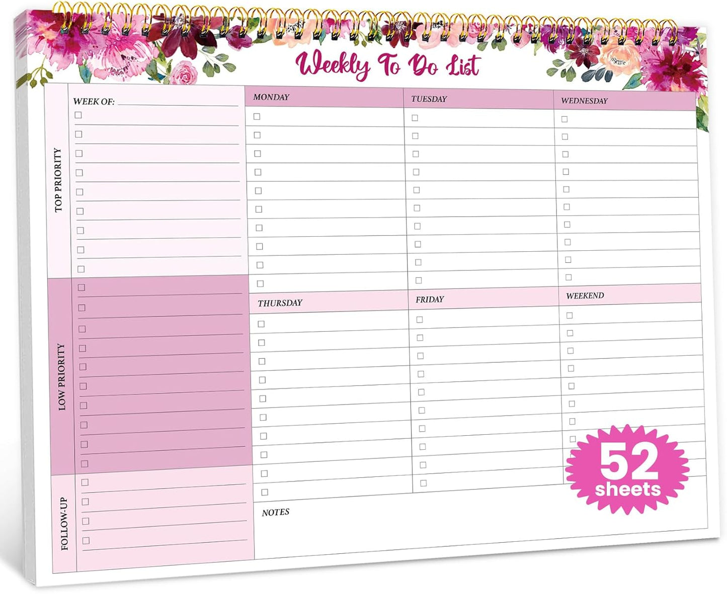 Weekly To Do List Notepad with 52 Undated Sheets（8.5"×11"）- Undated Weekly Planner Notepad for Office Desk Accessories and Supplies - Midnight Lilac