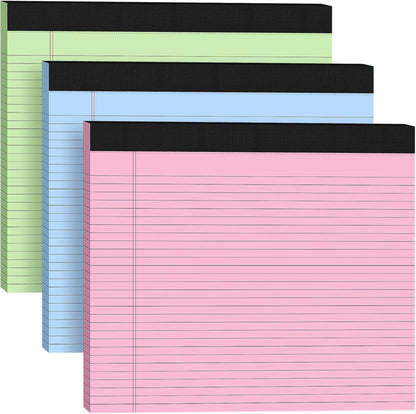 5 Pack Wide Legal Pads 11" x 9.5" Landscape Pink Purple Blue Green Yellow College Ruled Note Pad Narrow Ruled 30 Sheets per Notepad Perforated Writing Paper Thick Backboard Horizontal Pads of Paper