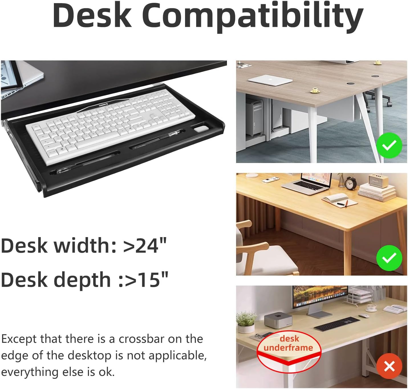 TOOCUST Under Desk Keyboard Tray, 20" Wx11"D Sturdy Key Board Tray Under Desk Slide with Pen Tray, Desk Extender with Pen Holder,Black
