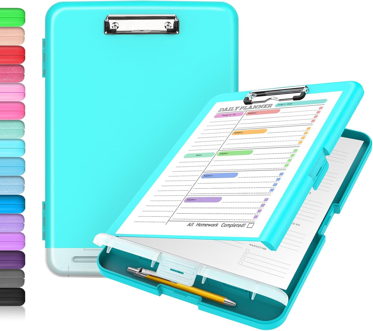Sooez Clipboard with Storage, Clip Board 8.5 x 11 with Pen Holder, Plastic Organization Case Box for Letter Legal A4 Size Paper, Low Profile Clip, Nurses Teachers Must Haves, School & Office Supplies
