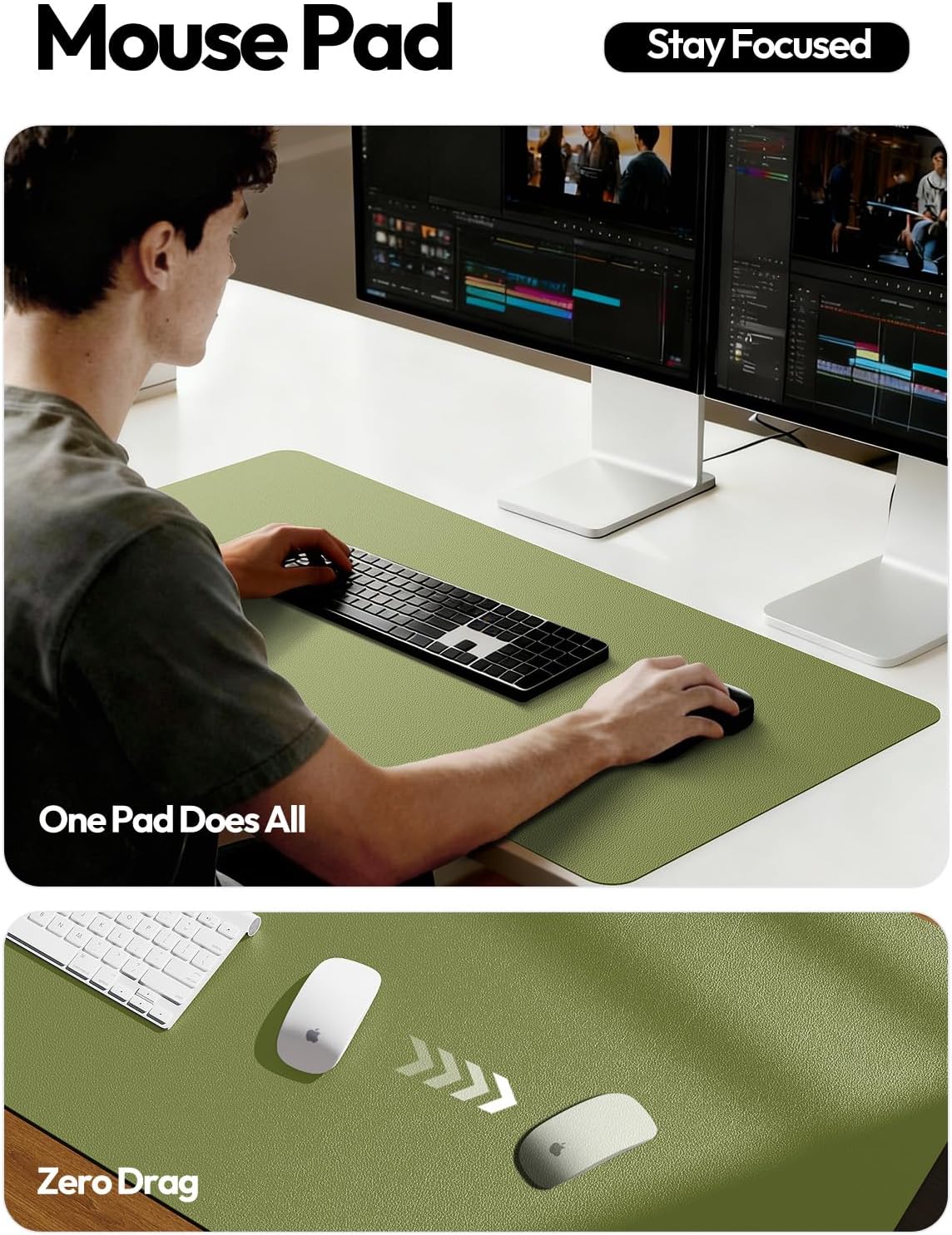 YSAGi Leather Office Desk Pad Protector, Large Mouse Pad, Non-Slip, PU Leather, Laptop Desk Blotter, Waterproof Writing Pad for Office and Home, Black, 23.6" x 13.8" - Colors B