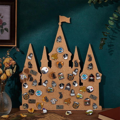 BENECREAT Castle Pin Board Cork Board, 14.2x11.8inch Bulletin Display Board Brooch Jewelry Display Cork Tray for Brooch Pin Collection Display, Office Home and School Decor