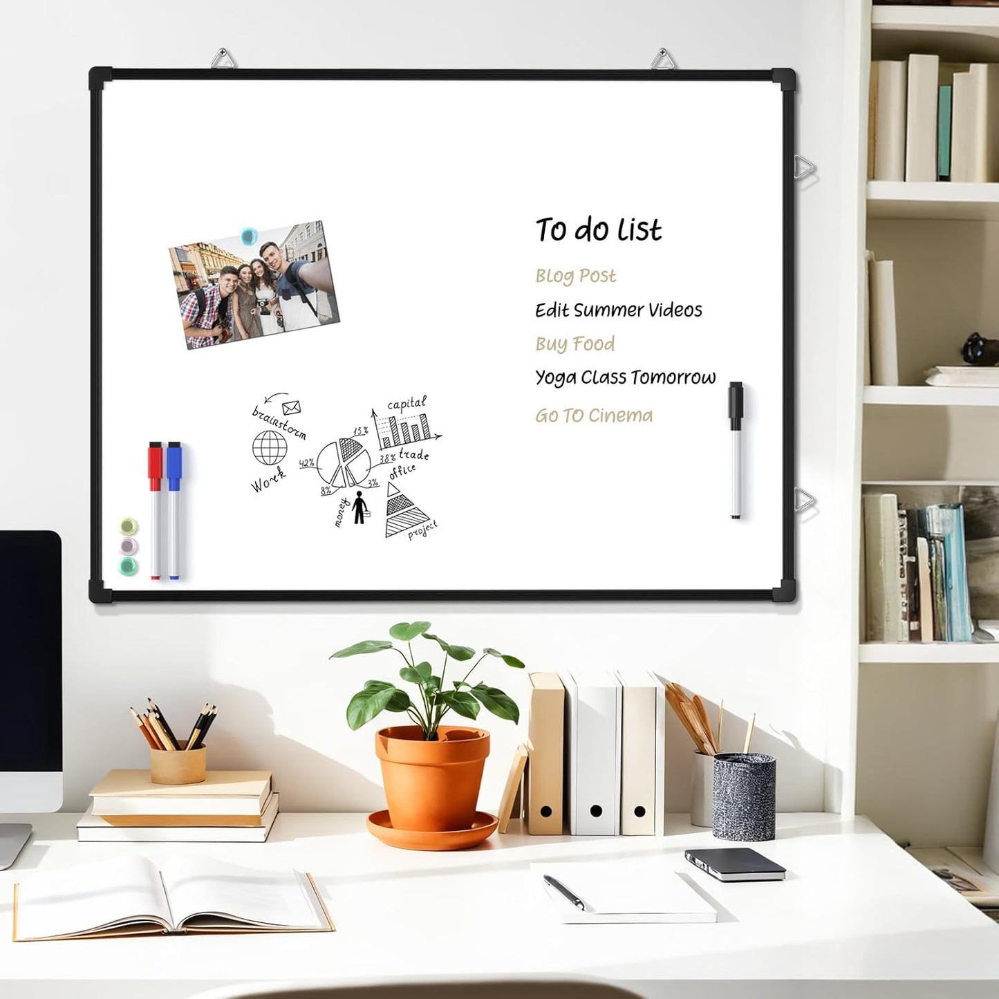 MaxGear Double-Sided Dry Erase Board for Wall, 16"x12" Hanging Whiteboard, Small Dry Erase White Board with 3 Markers and 4 Magnets, Portable Whiteboard for Planning, Drawing, Memo, to Do List