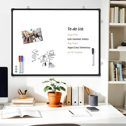 MaxGear Double-Sided Dry Erase Board for Wall, 16"x12" Hanging Whiteboard, Small Dry Erase White Board with 3 Markers and 4 Magnets, Portable Whiteboard for Planning, Drawing, Memo, to Do List