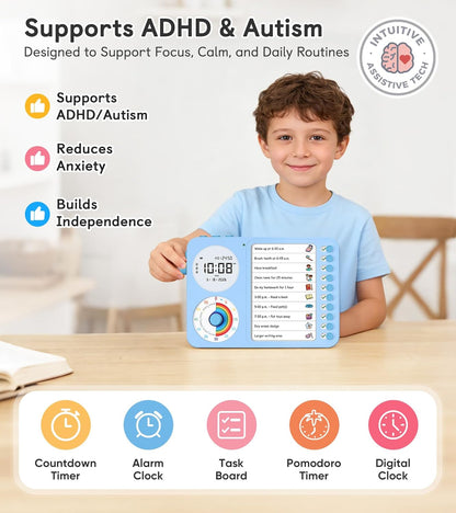 3-in-1 Visual Timer & ADHD Tool for Kids – ADHD Task Timer for Adults with Visual Schedule, Chore Chart & Planning Board for Home, School, Classroom, Work (White)