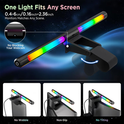 Quntis Monitor Light Bar 15.7", 24 RGB Backlight Modes for lmmersive Gaming Ambience, 900 Lux Glare-Free Computer Screen Lamp, High CRI 95 Eye Care Desk Light for Home Office