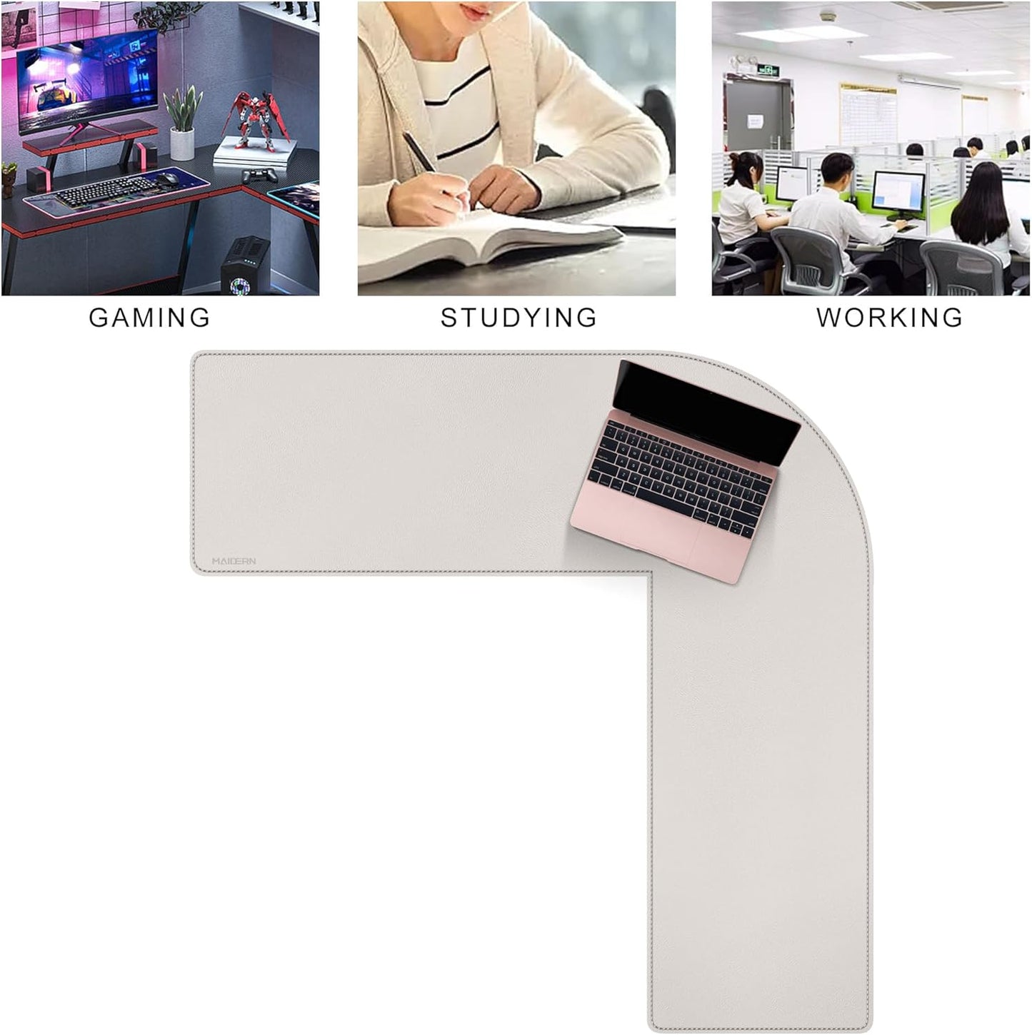 MAIDERN (51” + 51”) x 15.7” L Shaped Corner Desk Mat, Cork & Leather Reversible Desk Pad for Gaming Computer Office Home (Black) …