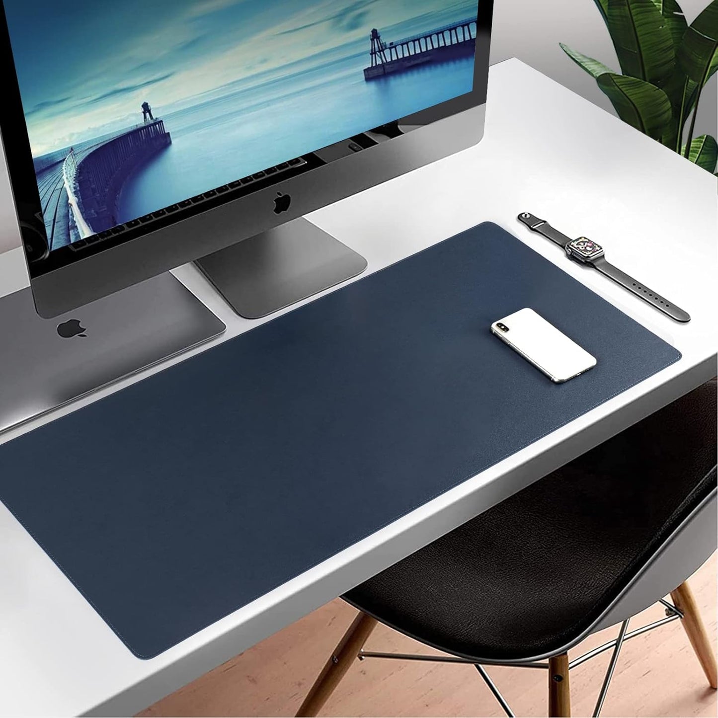 Leather Desk Pad,Wolaile 36x17 inch Large Mouse Pad,Waterproof Non-Slip Writing Desk Blotter,Computer Mat Desktop Protector for Office Home,Black