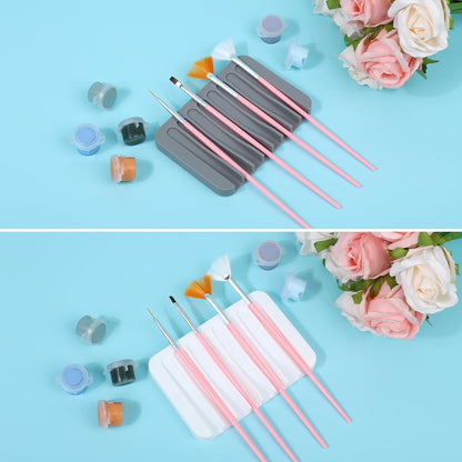 Penitue 2pcs Paint Brush Holder, Silicone Washable Paintbrush Organizer Stand with 8 Slots Brush Rinse Cleaner for Oil Acrylic Watercolor Painting (Gray, White)