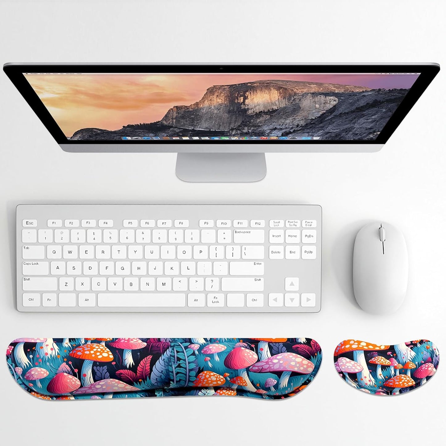 Dapesuom Enlarge Keyboard Wrist Rest, Memory Foam Wrist Cushion for Desk Mat Support, Cute Pain Relief Keyboard Mouse Pad Rests Set with Non-Slip Base for Gaming Laptop Office Computer, Elegant Flower