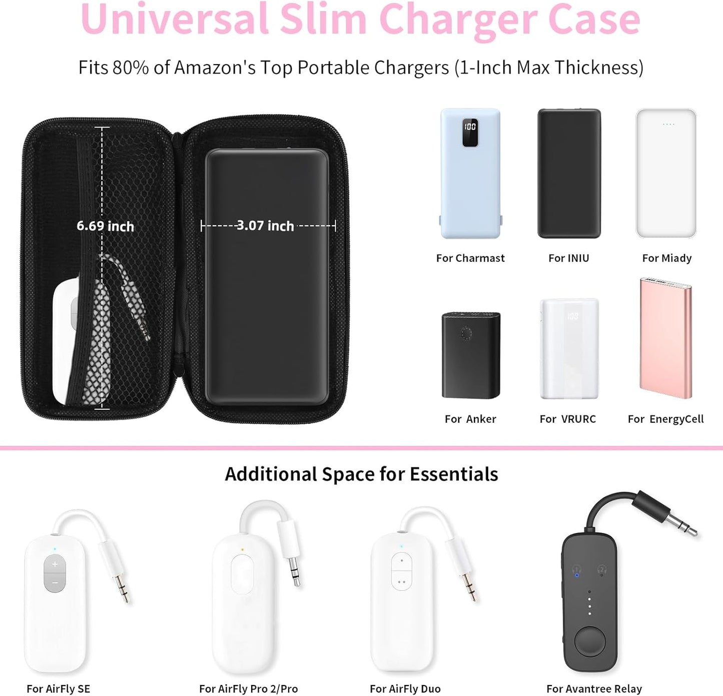 iMangoo Travel Essential Electronics Organizer Pouch Charger Case, Shockproof Dual Zipper Power Bank Cables Tech Accessories Purse, Men & Women Travel Must Have Storage Bag, 6.5x3.2x1 inch Rose Gold