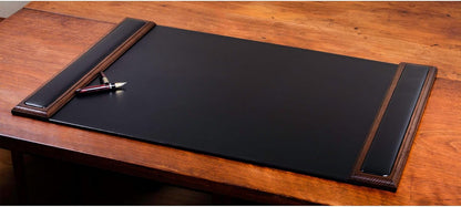 DACASSO Wood & Leather Desk Pad with Side Rails - Luxury Leather Desk Blotter for Writing - Padded Executive Desk Surface Protector - (Walnut & Black, 34” x 20”)