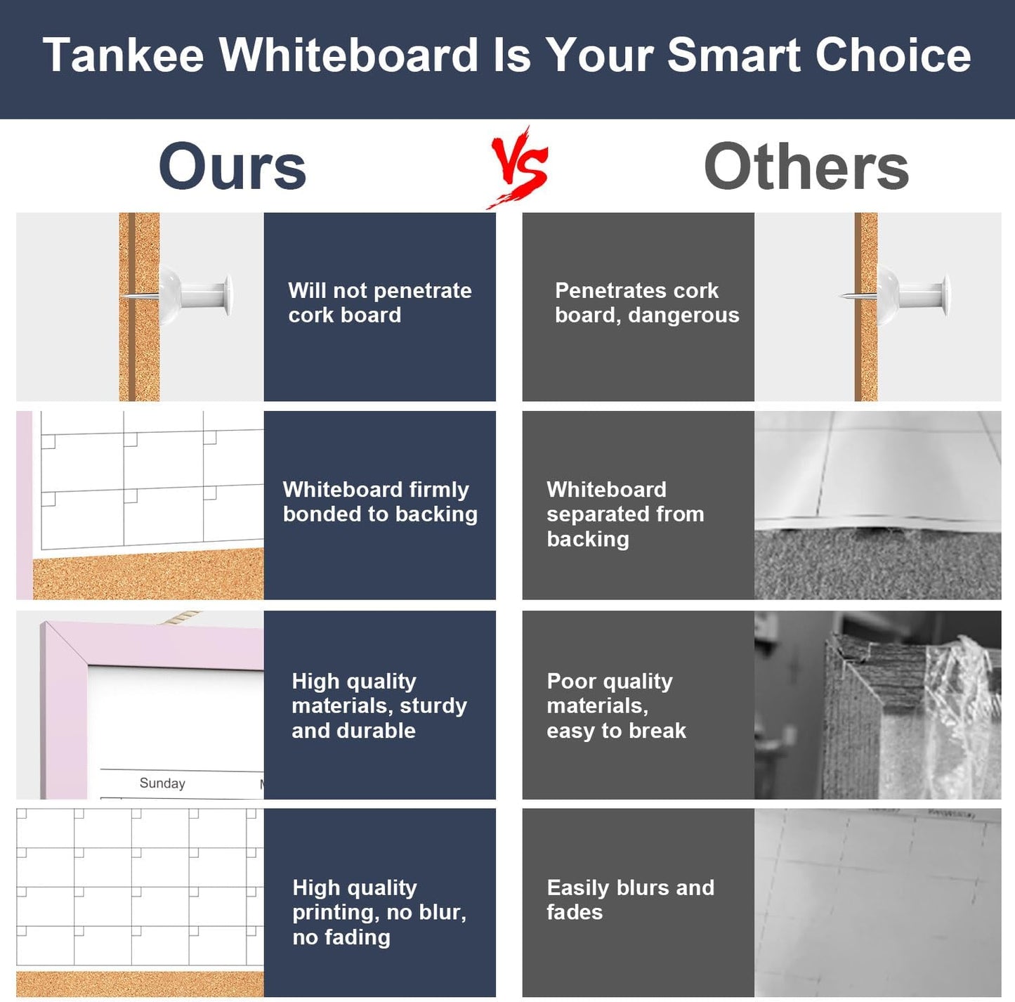 Calendar Whiteboard for Wall, TANKEE 17x13 Inches Whiteboard Calendar Cork Board Combo, Small Magnetic White Board with Wood Framed, Hanging Dry Erase Board for Kitchen Home Office School Planner