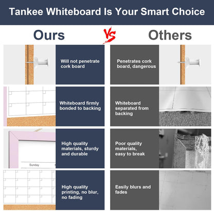 Calendar Whiteboard for Wall, TANKEE 17x13 Inches Whiteboard Calendar Cork Board Combo, Small Magnetic White Board with Wood Framed, Hanging Dry Erase Board for Kitchen Home Office School Planner