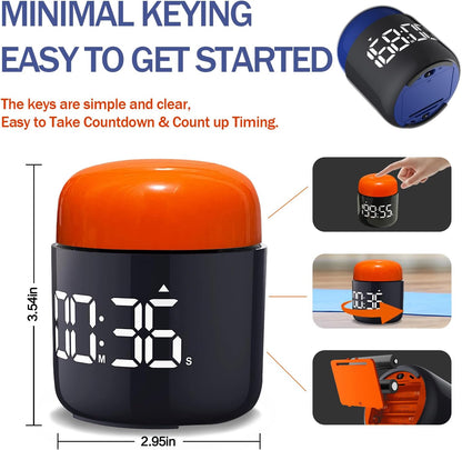 Large Display Digital Timer Stopwatch, Retro Manual Twist Table Count Down & Up Game Timer, Easy to use, Night Light Silent & Sound Timers for ADHD Study Work Kitchen Classroom Yoga Gym (Tangerine)
