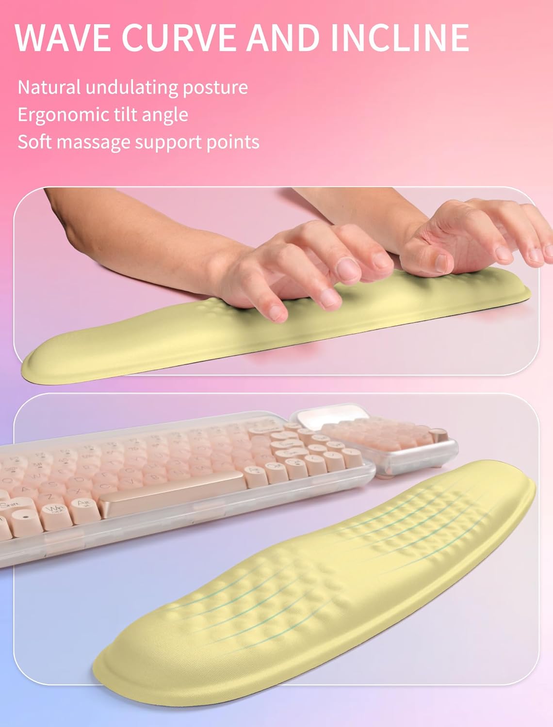 Hokafenle 2in1 Combination, Wave Keyboard Wrist Rest and Ergonomic Curvature Mouse Pad Wrist Support for Relieve Wrist Pain, Filled with Soft Cushion Memory Foam, Black
