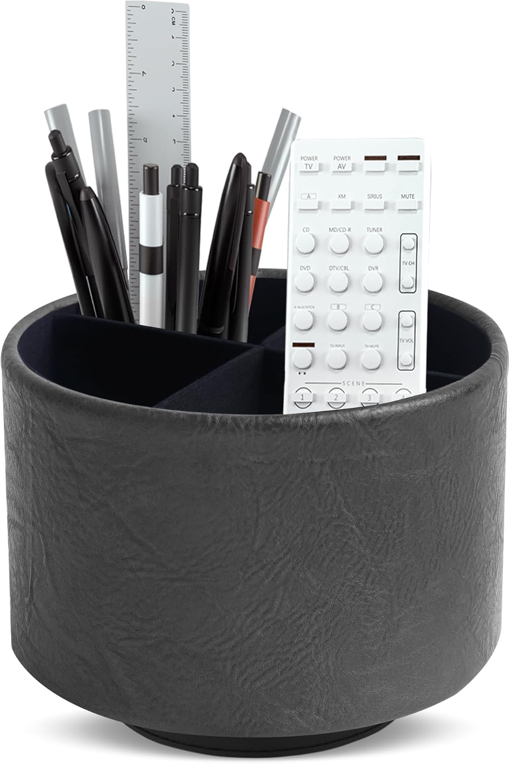 Round Leather Art Supply Organizer,Remote Control Holder,360 Degree Rotating,Multi-Functional Pencil Holder,4 Compartments Desktop Stationary Organizer(1-Fractal Flower) | Round - Colors B