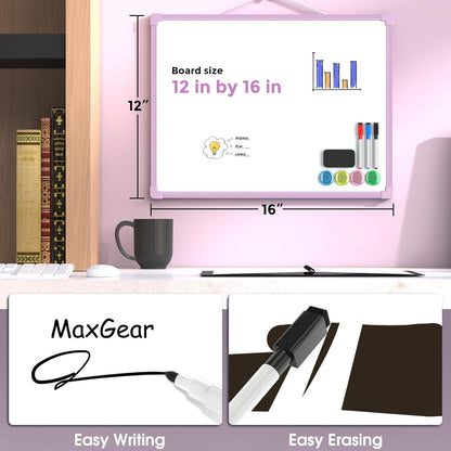 MaxGear Double-Sided Dry Erase Board for Wall, 16"x12" Hanging Whiteboard, Small Dry Erase White Board with 3 Markers and 4 Magnets, Portable Whiteboard for Planning, Drawing, Memo, to Do List