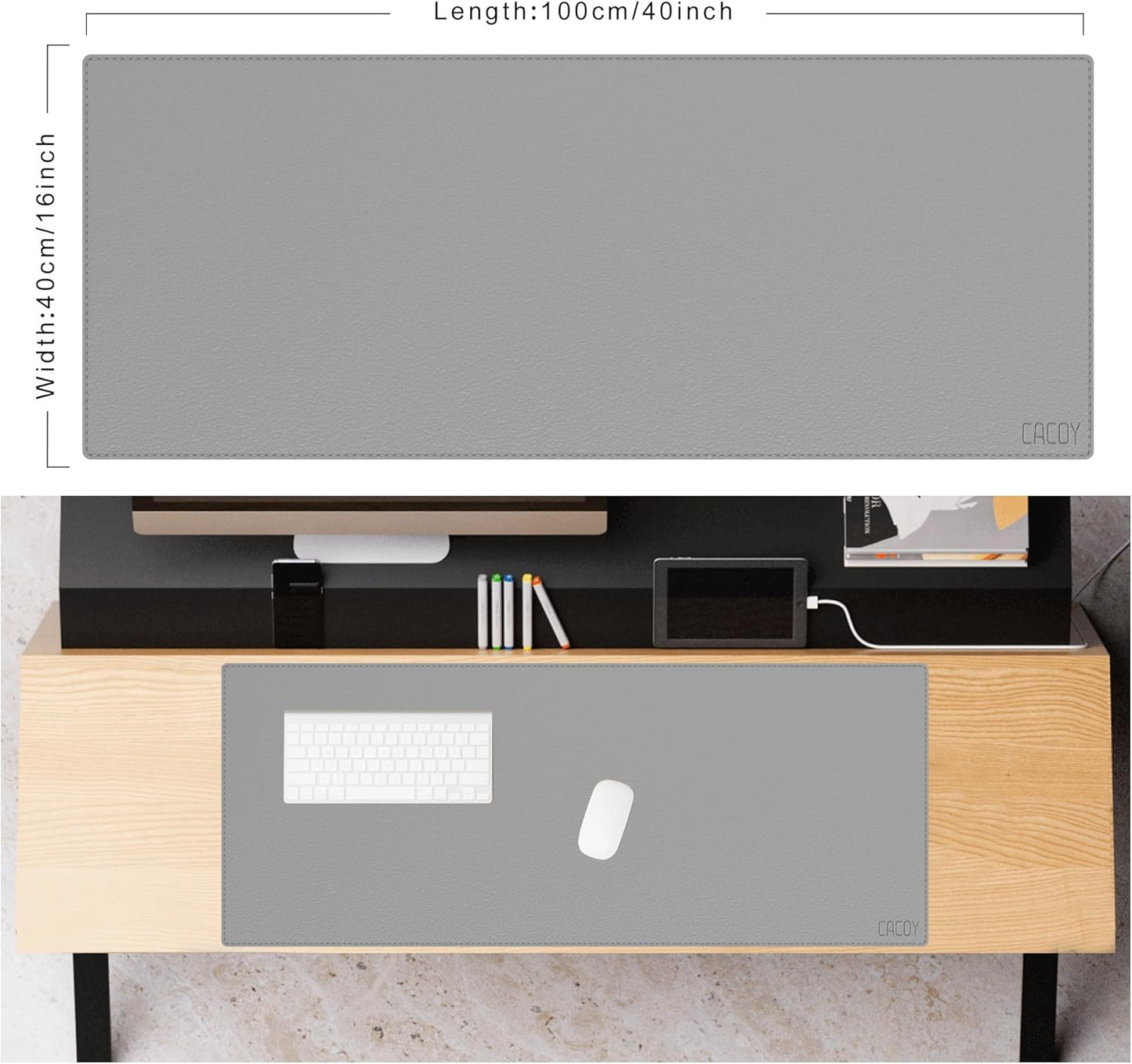 Cacoy 36" x 20" Leather Desk Mat for Home Office, Extra Large PU Leather Desk Pad Blotters, Waterproof Computer Keyboard Mat, Extended Gaming Mouse Pad, Desk Protector for Desktop and PC Laptop, Black