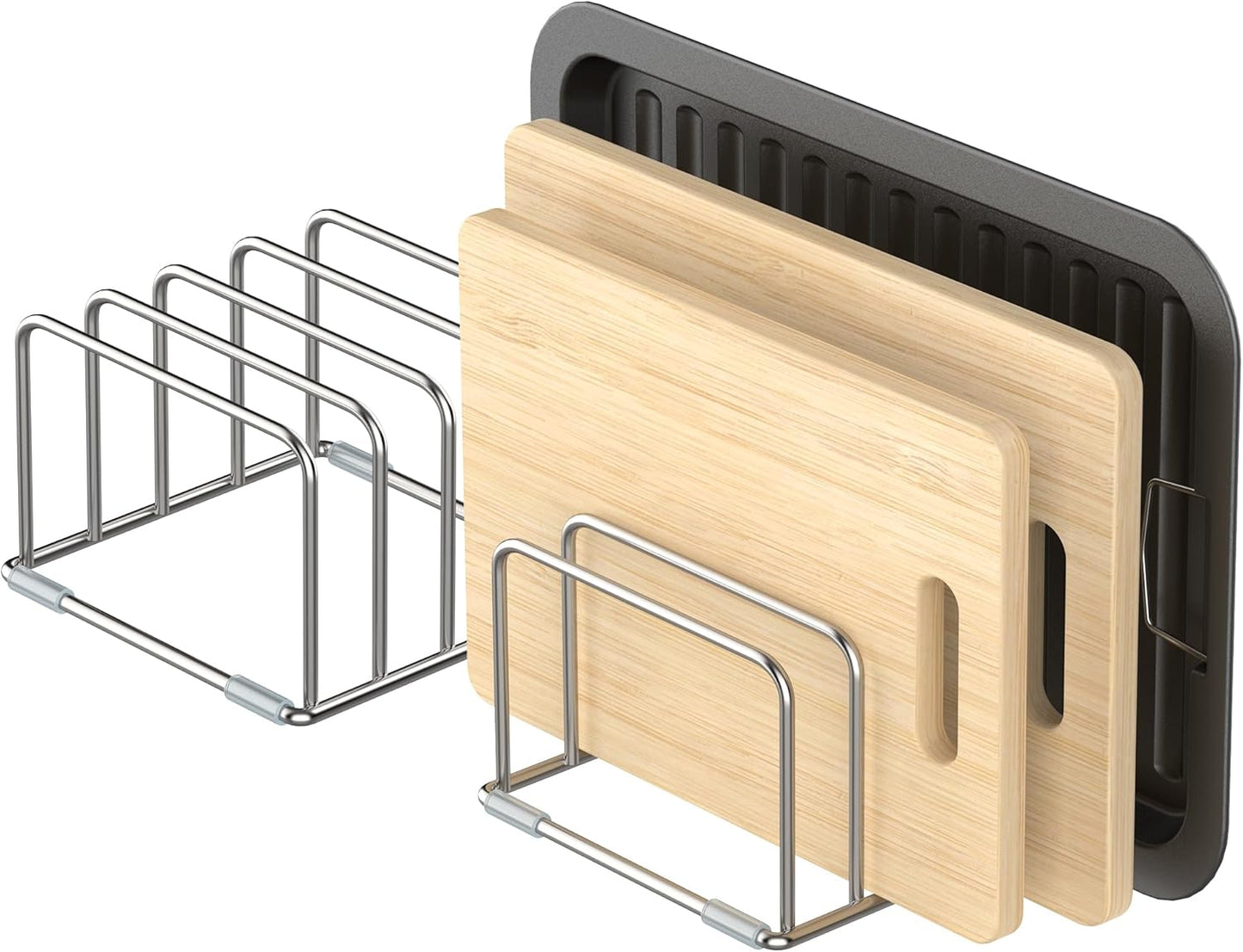 KORRTFID Cutting Board Holder Stand, Chopping Board Storage Rack, Cutting Board Organizer, 304 Stainless Steel Chopping Board Holder, Cookie Sheets Organizer 1.0+1.2 Inch Width Slots(Large)