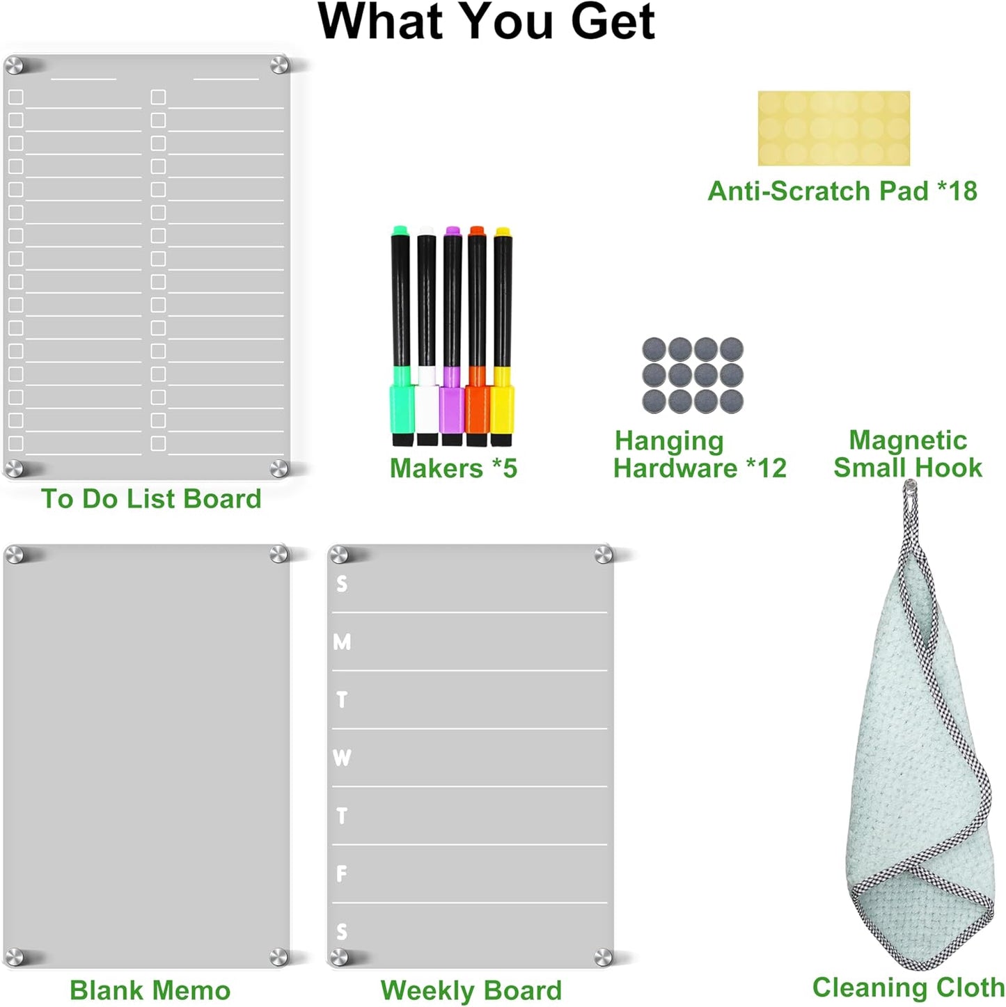 Acrylic Magnetic Dry Erase Board for Fridge, 12"X8" Clear Magnetic to Do List White Board, Acrylic Dry Erase to Do List for Refrigerator, Magnet Whiteboard with 5 Markers