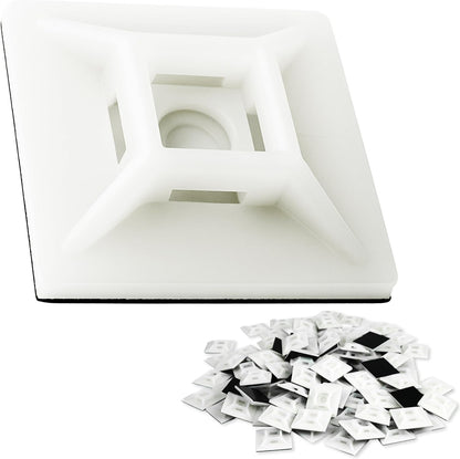 Large, Premium Zip Tie Adhesive-Backed Mounts 100 Pk by Phyxology Supply. Pro-Grade, UV White Cable Tie Bases: 1.1 in x 1.1 in. Screw-Hole Anchor Point Gives High-Strength Durability for Long-Term Use