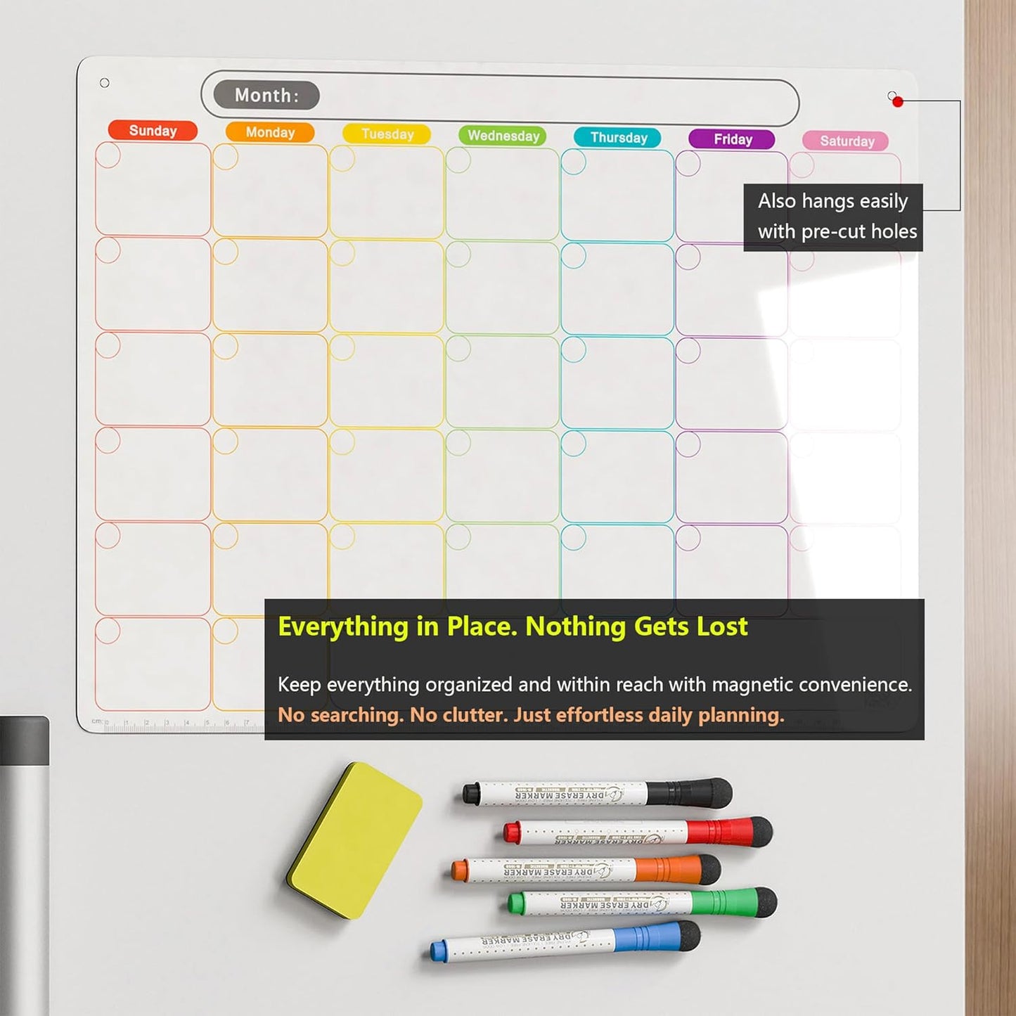 Vertical Magnetic Calendar for Refrigerator Set. Weekly Planner Dry Erase Fridge Calendar Whiteboard Menu Board - Thickened Magnet. Fine Marker & Organizers Reusable for Busy Home & Office