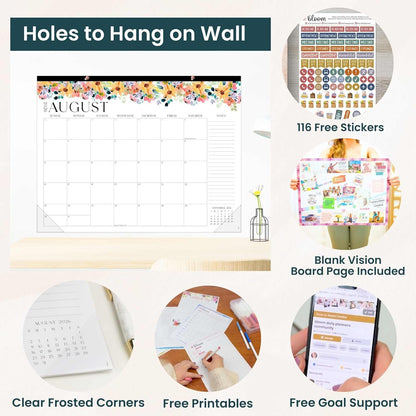 bloom daily planners Desk Calendar 2026-2027 - Academic Year Large Wall Calendar (July 2026 - July 2027) - 21” x 16” Desktop & Hanging Monthly Planner with Stickers for Home or Office - Seasonal