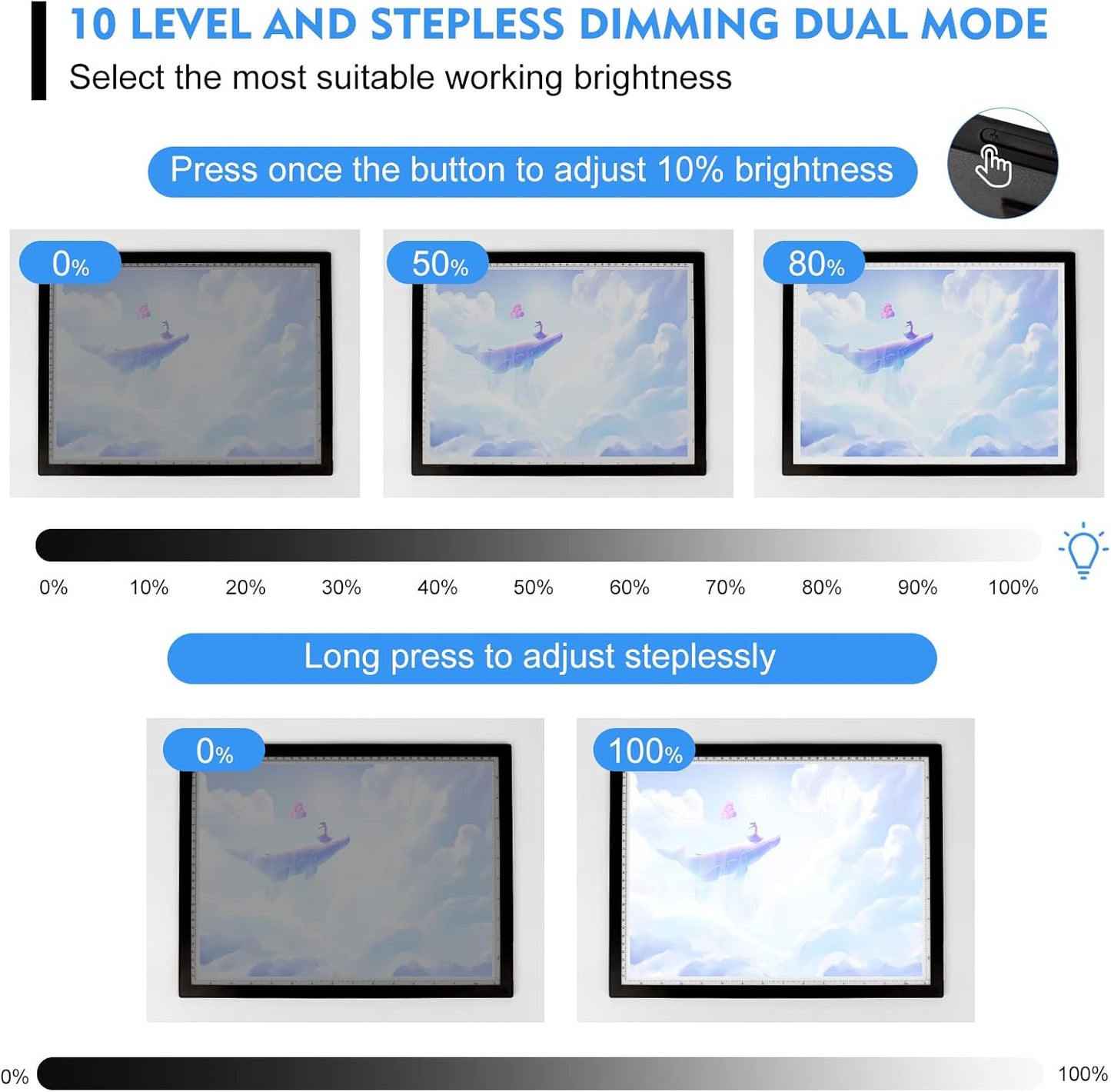 A2 Light Pad - 26"x19", 10000+ LUX Super Bright 10 Levels/Stepless Dimming 3 Colors Art Light Board Extra Large with UL Adapter for Diamond Painting, Tracing, Drawing, Sketching - Aluminum Frame