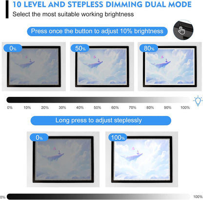 A2 Light Pad - 26"x19", 10000+ LUX Super Bright 10 Levels/Stepless Dimming 3 Colors Art Light Board Extra Large with UL Adapter for Diamond Painting, Tracing, Drawing, Sketching - Aluminum Frame