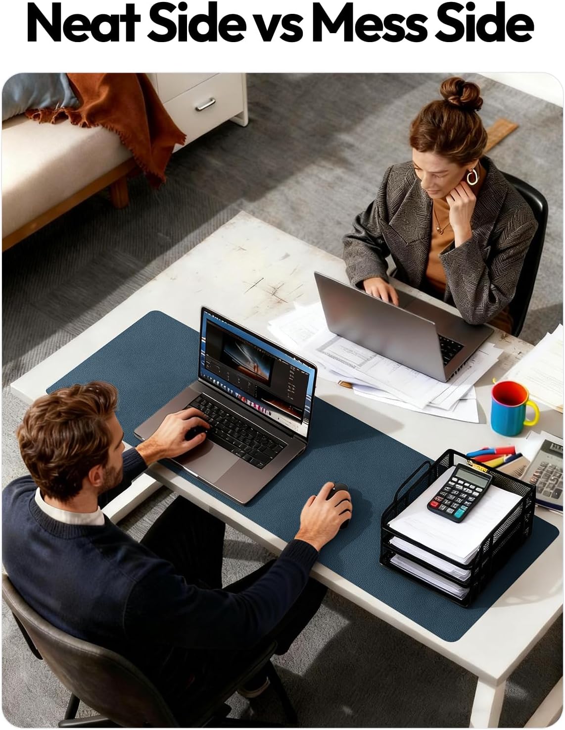 YSAGi Large Extended PU Leather Desk Pad Protector – Non-Slip Waterproof Desk Mat for Office & Home, Easy Clean Mouse Pad & Laptop Writing Blotter 35.4"x17" Black - Colors B