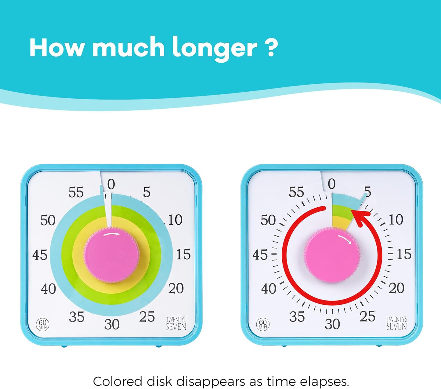 Visual Timer 7.5 inch; 60 Minute 1 Hour Countdown Timer for Kids Classroom Teaching Tool Home Office Meeting, Mechanical Countdown Clock for Exam Time Management Magnetic, Sky Blue with Colorful Disc