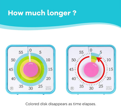 Visual Timer 7.5 inch; 60 Minute 1 Hour Countdown Timer for Kids Classroom Teaching Tool Home Office Meeting, Mechanical Countdown Clock for Exam Time Management Magnetic, Sky Blue with Colorful Disc