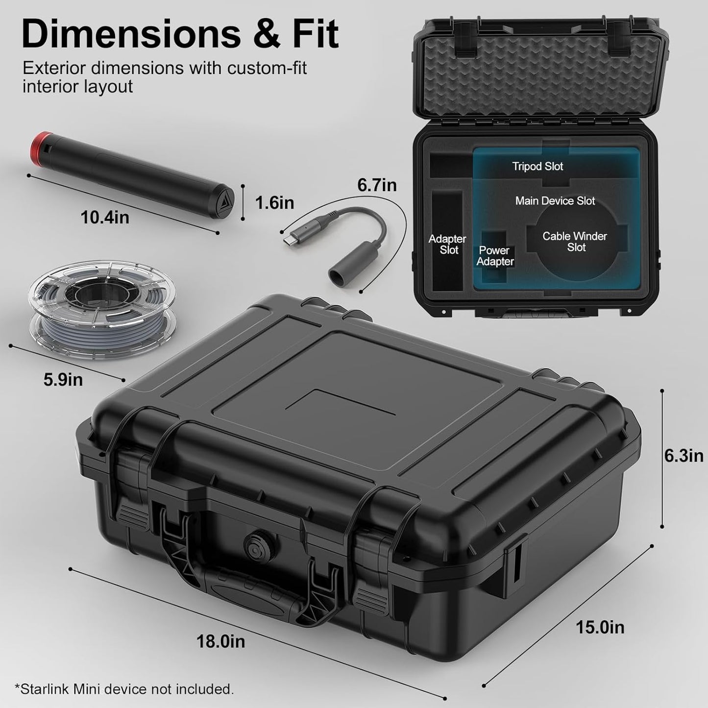 Starlink Mini Case with Tripod, Hard Carrying Travel Kit with Cable Winder and USB-C to DC Adapter Cable, Protective Storage Case for Starlink Mini Accessories, RV Camping Remote Work