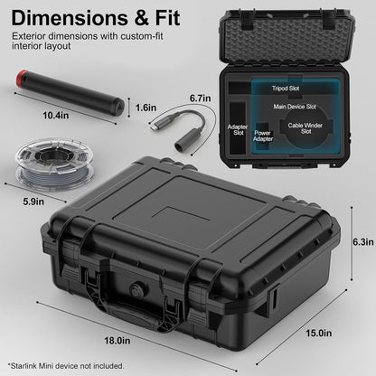Starlink Mini Case with Tripod, Hard Carrying Travel Kit with Cable Winder and USB-C to DC Adapter Cable, Protective Storage Case for Starlink Mini Accessories, RV Camping Remote Work