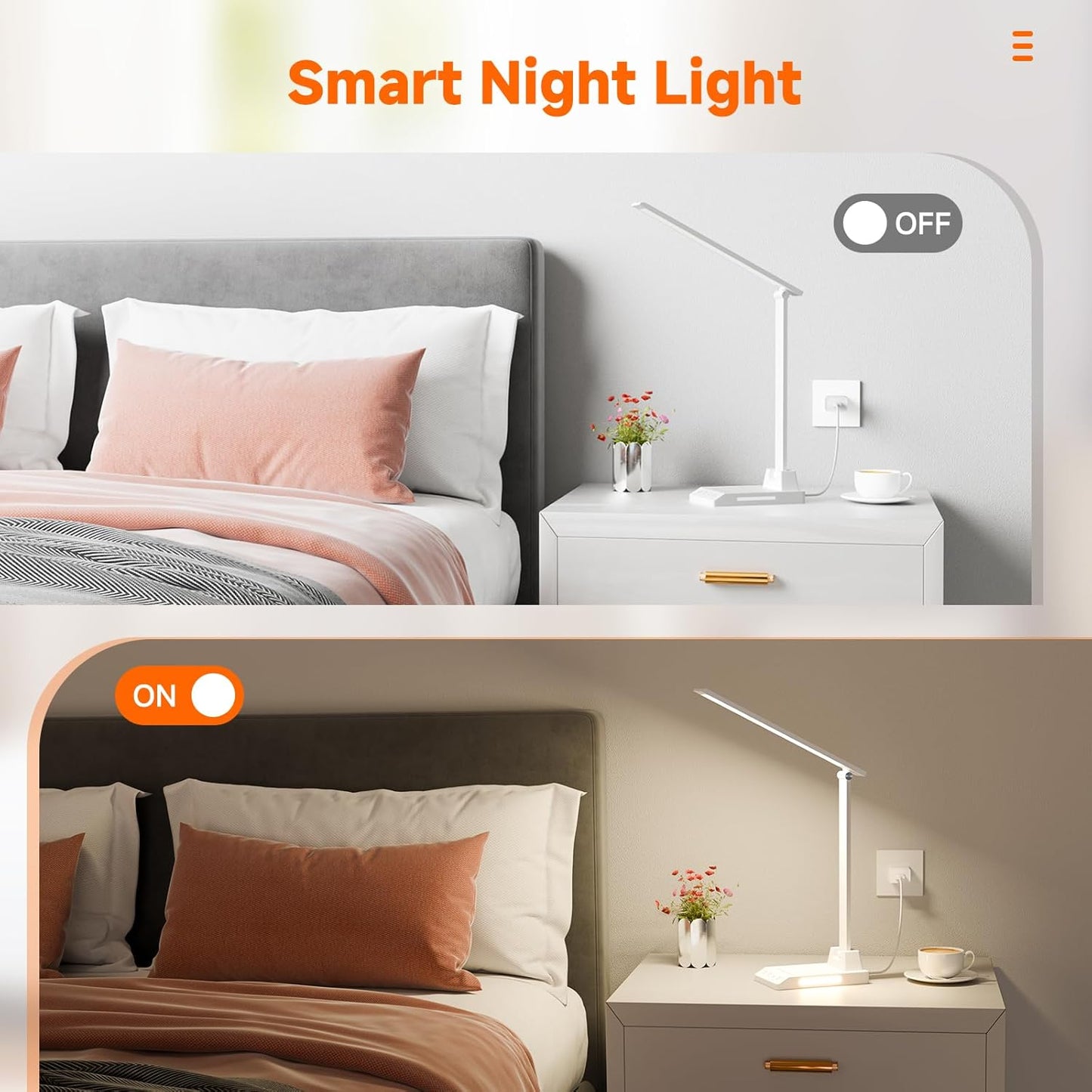 ShineTech LED Desk Lamp with USB-C Charging Port, Dimmable Desk Lamp for Home Office, Eye-Caring Reading Lamp with 25 Lighting Modes, Small Desk Light for Bedroom Nightstand with Adapter